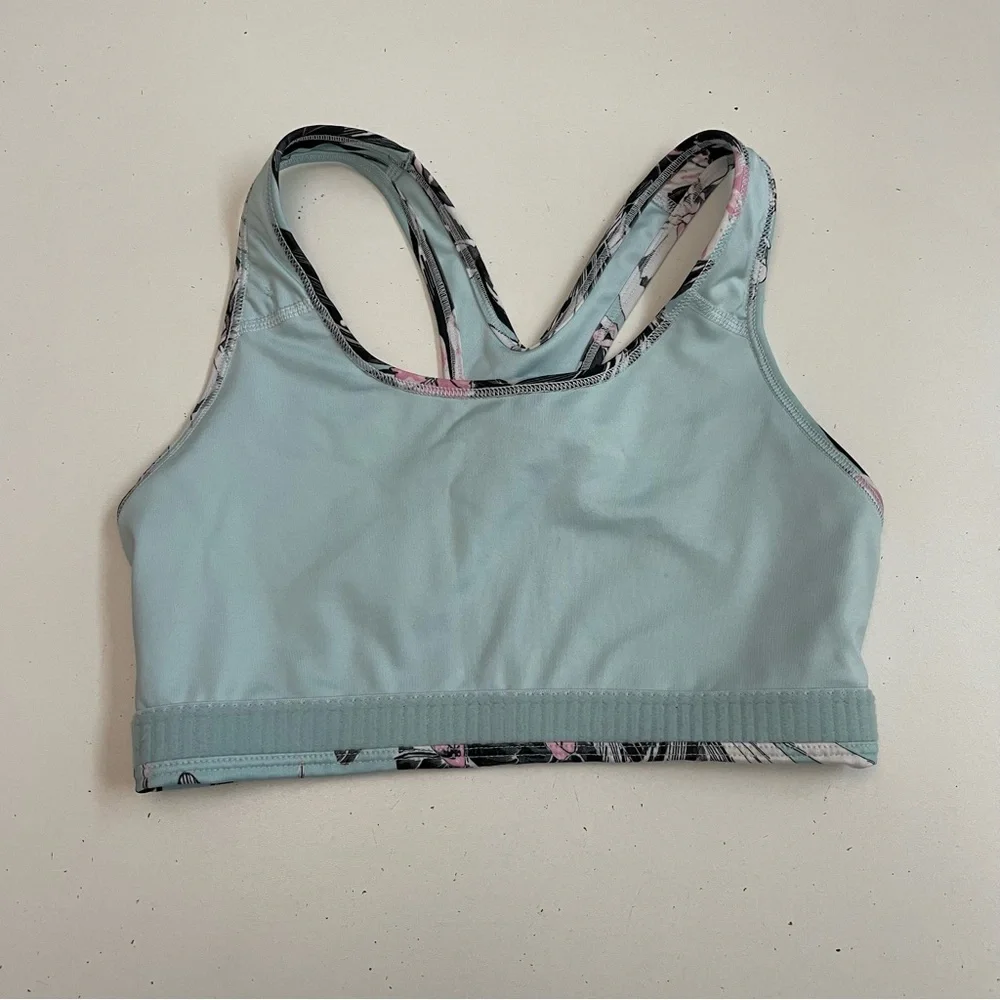 Nike Sports Bra Dri Fit Racerback Floral Logo Athletic Blue Pink White Black